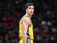 Matteo Spagnolo of Alba Berlin plays during the Euroleague, Round 17 match between Olympiacos Piraeus and Alba Berlin at Peace and Friendshi...