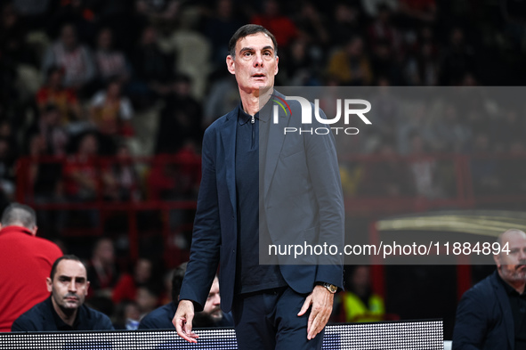 Head Coach Georgios Bartzokas of Olympiacos Piraeus is present during the Euroleague, Round 17 match between Olympiacos Piraeus and Alba Ber...