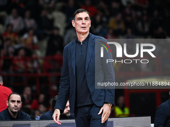 Head Coach Georgios Bartzokas of Olympiacos Piraeus is present during the Euroleague, Round 17 match between Olympiacos Piraeus and Alba Ber...