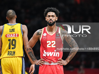 Tyler Dorsey of Olympiacos Piraeus plays during the Euroleague, Round 17 match between Olympiacos Piraeus and Alba Berlin at Peace and Frien...