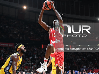 Moustapha Fall of Olympiacos Piraeus plays during the Euroleague, Round 17 match between Olympiacos Piraeus and Alba Berlin at Peace and Fri...