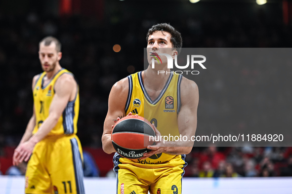 Matteo Spagnolo of Alba Berlin plays during the Euroleague, Round 17 match between Olympiacos Piraeus and Alba Berlin at Peace and Friendshi...