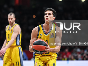 Matteo Spagnolo of Alba Berlin plays during the Euroleague, Round 17 match between Olympiacos Piraeus and Alba Berlin at Peace and Friendshi...