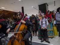 A young Iranian female musician performs during Yalda Night celebrations at the Iran Mall shopping mall in northwestern Tehran, Iran, on Dec...