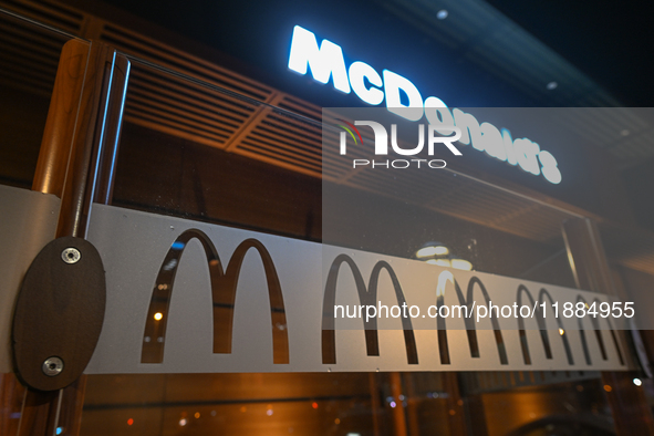 KRAKOW, POLAND - DECEMBER 20:   
The McDonald's logo displayed in a restaurant windows, on December 20, 2024 in Krakow, Poland. 