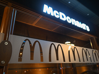 KRAKOW, POLAND - DECEMBER 20:   
The McDonald's logo displayed in a restaurant windows, on December 20, 2024 in Krakow, Poland. (