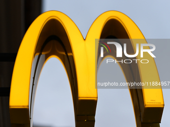 KRAKOW, POLAND - DECEMBER 20:   
The McDonald's logo displayed on a restaurant facade, on December 20, 2024 in Krakow, Poland. (