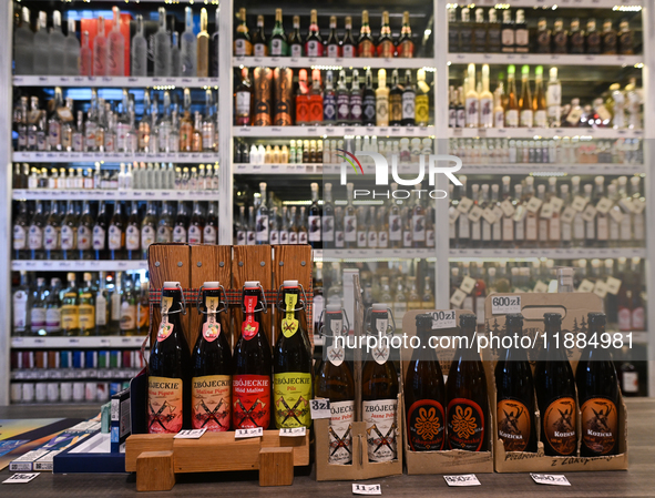 KRAKOW, POLAND - DECEMBER 20:   
A shop selling alcoholic beverages, including beer, wine, and spirits, on December 20, 2024 in Krakow, Pola...