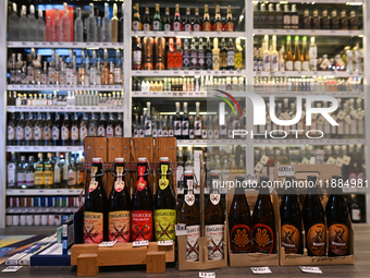 KRAKOW, POLAND - DECEMBER 20:   
A shop selling alcoholic beverages, including beer, wine, and spirits, on December 20, 2024 in Krakow, Pola...