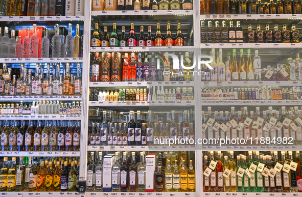 KRAKOW, POLAND - DECEMBER 20:   
A shop selling alcoholic beverages, including beer, wine, and spirits, on December 20, 2024 in Krakow, Pola...