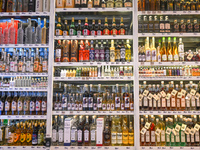 KRAKOW, POLAND - DECEMBER 20:   
A shop selling alcoholic beverages, including beer, wine, and spirits, on December 20, 2024 in Krakow, Pola...