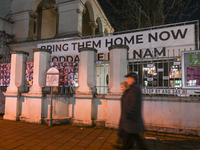 KRAKOW, POLAND - DECEMBER 20:   
A giant 'Bring Them Home Now' message, accompanied by images of people kidnapped by Hamas, is displayed at...