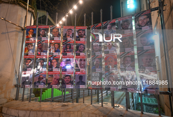 KRAKOW, POLAND - DECEMBER 20:   
Images of people kidnapped by Hamas, is displayed at the entrance to the Jewish Center in Krakow's Kazimier...