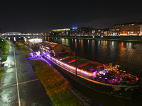 KRAKOW, POLAND - DECEMBER 20:   
Festively decorated riverboats, docked along the Vistula River in Krakow, on December 20, 2024 in Krakow, P...