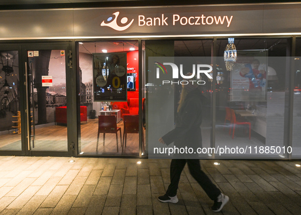 KRAKOW, POLAND - DECEMBER 20:   
The Bank Pocztowy logo displayed at the entrance to a bank office, on December 20, 2024 in Krakow, Poland. 