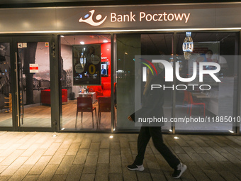 KRAKOW, POLAND - DECEMBER 20:   
The Bank Pocztowy logo displayed at the entrance to a bank office, on December 20, 2024 in Krakow, Poland....