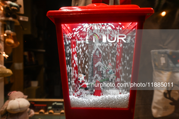 KRAKOW, POLAND - DECEMBER 20:   
A view of the Christmas decorations displayed in a shop window, on December 20, 2024 in Krakow, Poland. 