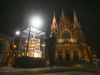 KRAKOW, POLAND - DECEMBER 20:   
A Nativity Scene displayed in Podgorze Market Square in front of St. Joseph's Church, on December 20, 2024...