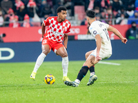 Jhon Solis of Girona FC is in action during the LaLiga EA Sports 2024-2025 match between Girona FC and Real Valladolid at Estadi Municipal M...