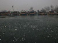 A frozen portion of Dal Lake is seen in Srinagar, Jammu and Kashmir, on December 21, 2024. The 40-day harsh winter period, locally referred...