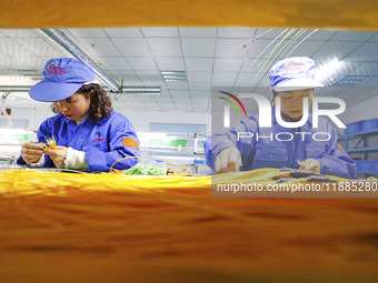 Workers produce photoelectric cables for export at a workshop of a company that produces communication equipment in the Sihong Economic Deve...