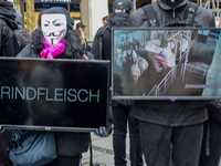 The group 'Anonymous for the Voiceless', an animal rights organization specializing in street activism, holds a 'Cubes of Truth' protest act...