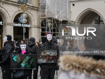 The group 'Anonymous for the Voiceless', an animal rights organization specializing in street activism, holds a 'Cubes of Truth' protest act...