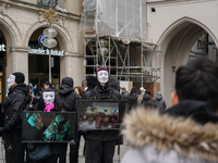 The group 'Anonymous for the Voiceless', an animal rights organization specializing in street activism, holds a 'Cubes of Truth' protest act...