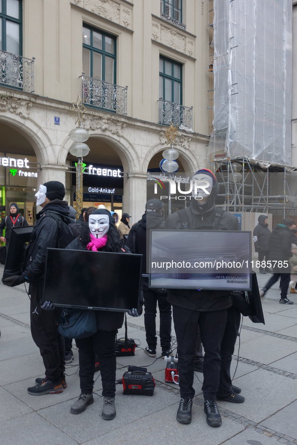 The group 'Anonymous for the Voiceless', an animal rights organization specializing in street activism, holds a 'Cubes of Truth' protest act...