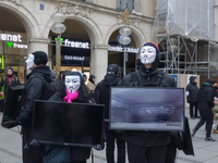 The group 'Anonymous for the Voiceless', an animal rights organization specializing in street activism, holds a 'Cubes of Truth' protest act...