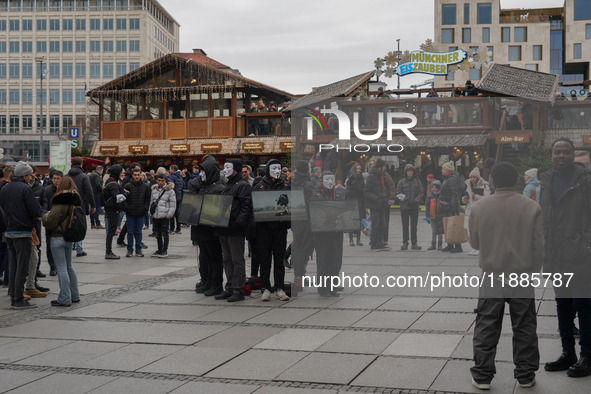 The group 'Anonymous for the Voiceless', an animal rights organization specializing in street activism, holds a 'Cubes of Truth' protest act...