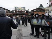 The group 'Anonymous for the Voiceless', an animal rights organization specializing in street activism, holds a 'Cubes of Truth' protest act...