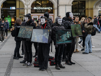 The group 'Anonymous for the Voiceless', an animal rights organization specializing in street activism, holds a 'Cubes of Truth' protest act...