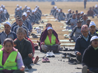 People meditate during a celebratory event organized on the occasion of the first World Meditation Day in Kathmandu, Nepal, on December 21,...