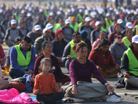 People meditate during a celebratory event organized on the occasion of the first World Meditation Day in Kathmandu, Nepal, on December 21,...