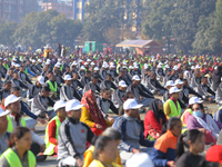 People meditate during a celebratory event organized on the occasion of the first World Meditation Day in Kathmandu, Nepal, on December 21,...