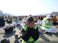 People meditate during a celebratory event organized on the occasion of the first World Meditation Day in Kathmandu, Nepal, on December 21,...