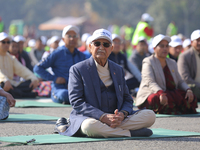 Nepali Prime Minister KP Sharma Oli (Center) attends an event organized on the first World Meditation Day in Kathmandu, Nepal, on December 2...