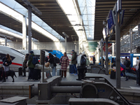 Trains and travelers are at Munich Central Station in Bavaria, Germany, on December 21, 2024. (