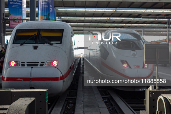 Two ICE trains are at Munich Central Station in Bavaria, Germany, on December 21, 2024. 