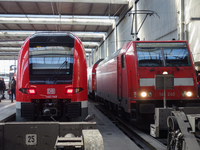 Two regional trains are at Munich Central Station in Bavaria, Germany, on December 21, 2024. (