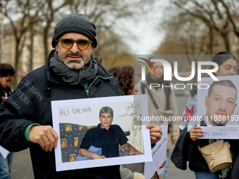 Members of the Syrian community gathered in solidarity with the victims of Bashar al-Assad's prisons in Syria at Place de la Bastille in Par...