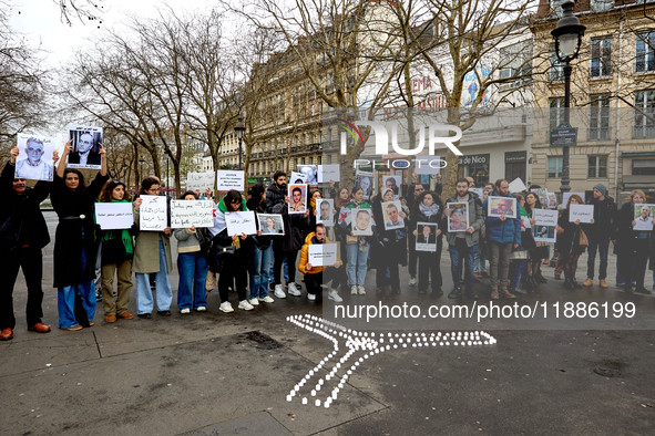 Members of the Syrian community gathered in solidarity with the victims of Bashar al-Assad's prisons in Syria at Place de la Bastille in Par...