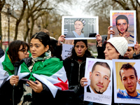 Members of the Syrian community gathered in solidarity with the victims of Bashar al-Assad's prisons in Syria at Place de la Bastille in Par...