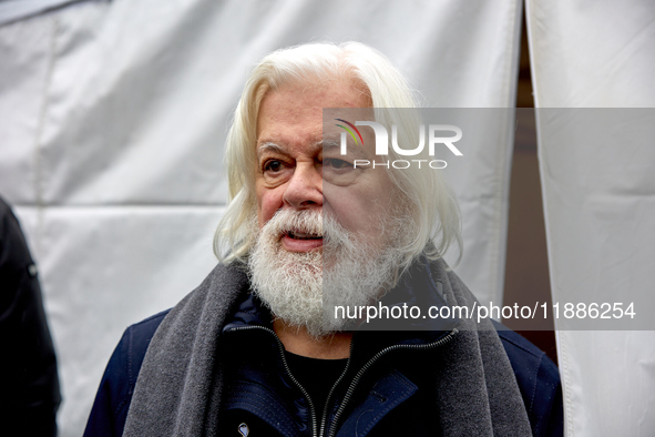 Paul Watson, founder of the Sea Shepherd Conservation Society and anti-whaling activist, attended a rally in his support at Place de la Repu...