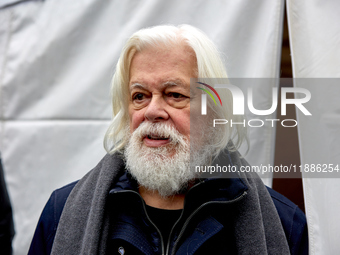 Paul Watson, founder of the Sea Shepherd Conservation Society and anti-whaling activist, attended a rally in his support at Place de la Repu...