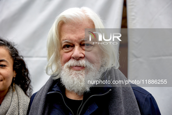 Paul Watson, founder of the Sea Shepherd Conservation Society and anti-whaling activist, attended a rally in his support at Place de la Repu...