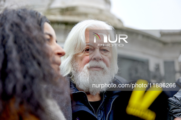 Paul Watson, founder of the Sea Shepherd Conservation Society and anti-whaling activist, attended a rally in his support at Place de la Repu...