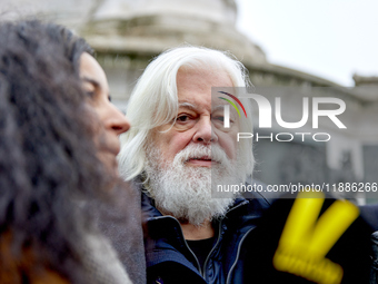 Paul Watson, founder of the Sea Shepherd Conservation Society and anti-whaling activist, attended a rally in his support at Place de la Repu...