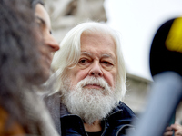 Paul Watson, founder of the Sea Shepherd Conservation Society and anti-whaling activist, attended a rally in his support at Place de la Repu...